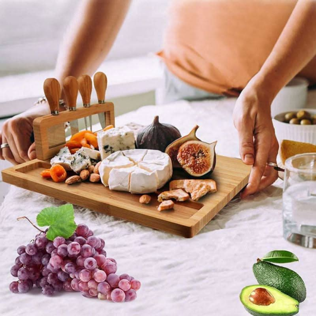 Wooden Serving Board Set - Elegant Design with Built-In Knife Holder 2