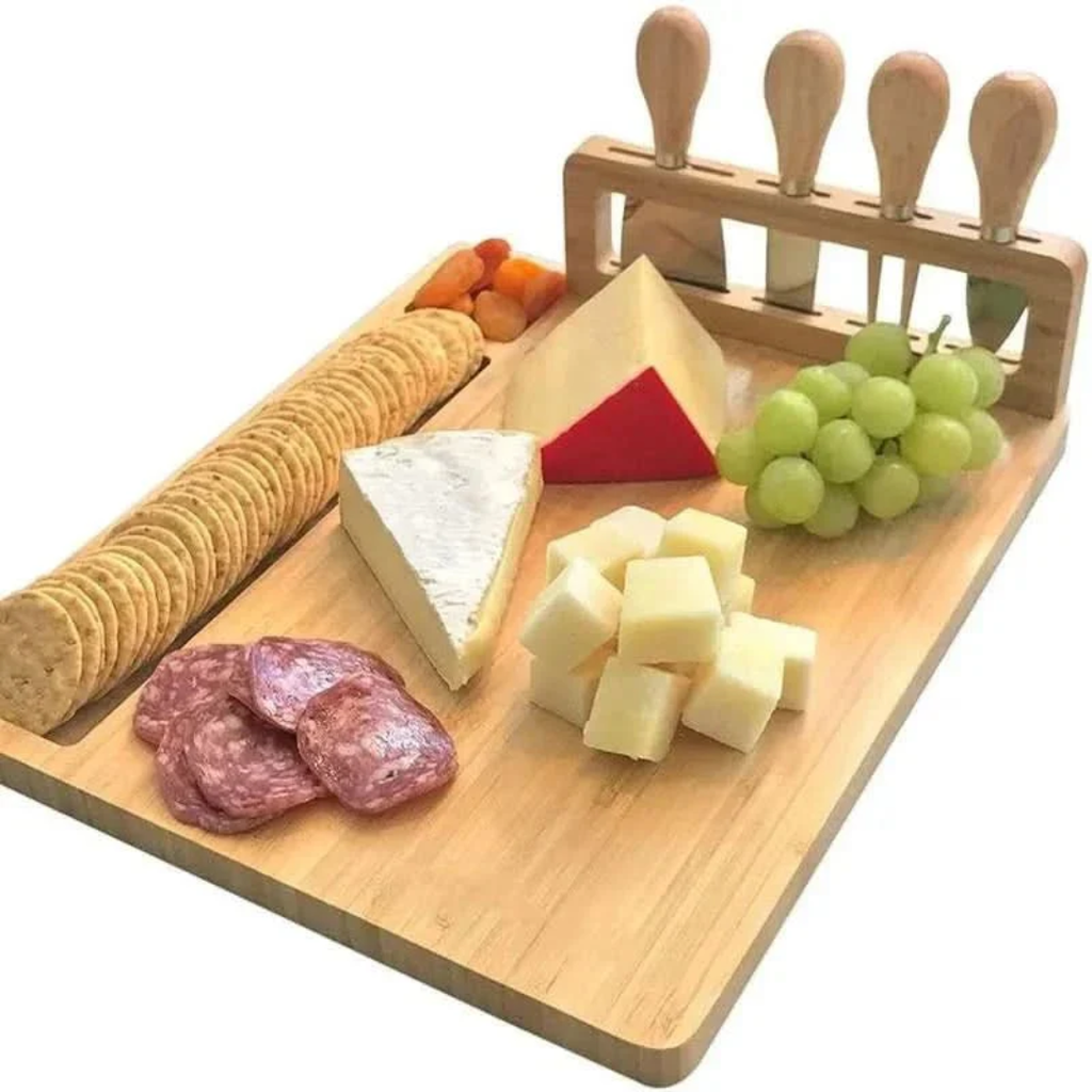 Wooden Serving Board Set - Elegant Design with Built-In Knife Holder 4