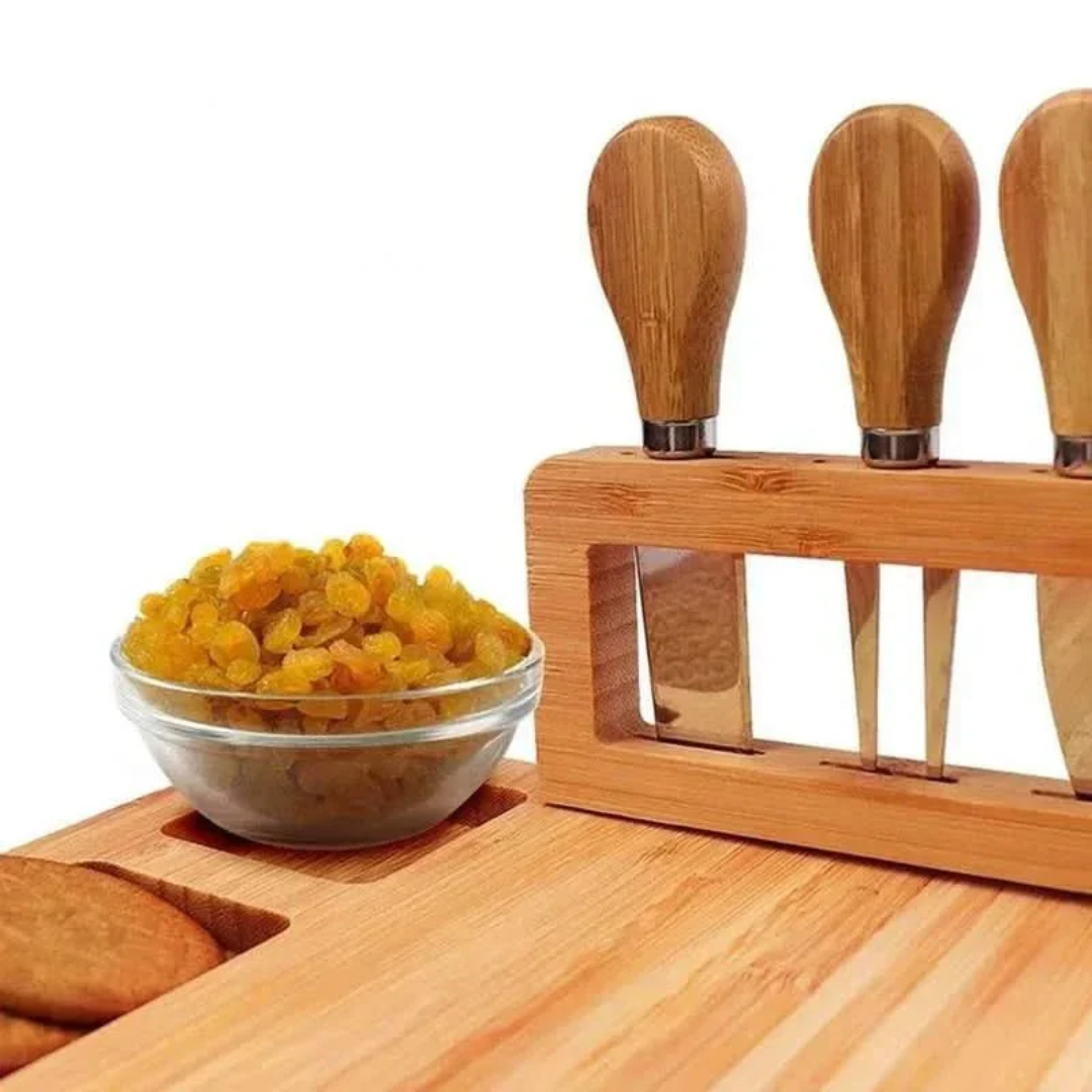 Wooden Serving Board Set - Elegant Design with Built-In Knife Holder 6